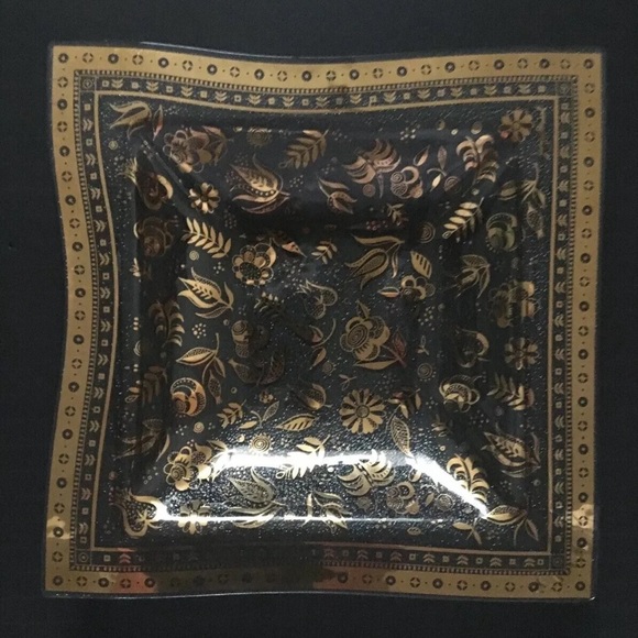 Clear MCM Glass With Gold Overlay Trim Flowers Trinket Tray by Georges Briard - Picture 4 of 5